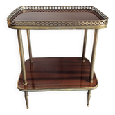 Desserte / Petite table d'appoint plaquage acajou et laiton mid century
