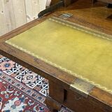 English donkey desk in oak and leather top, 1950s