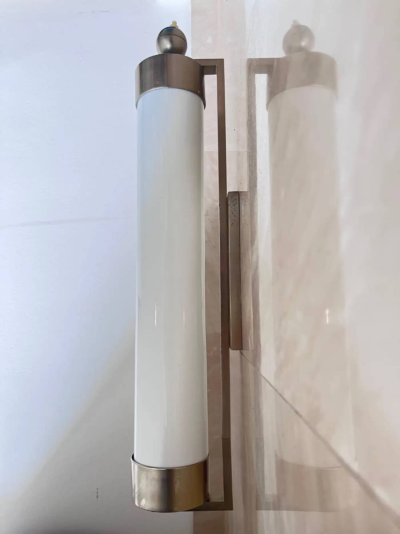 XXL big chrome and milk glass Bauhaus / functionalist wall lamp - 1930s