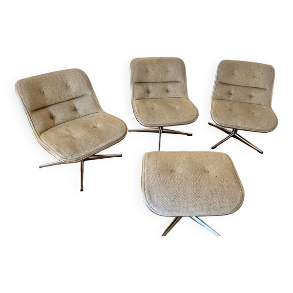 Fauteuils et Ottoman Charles Pollock par Knoll lot complet