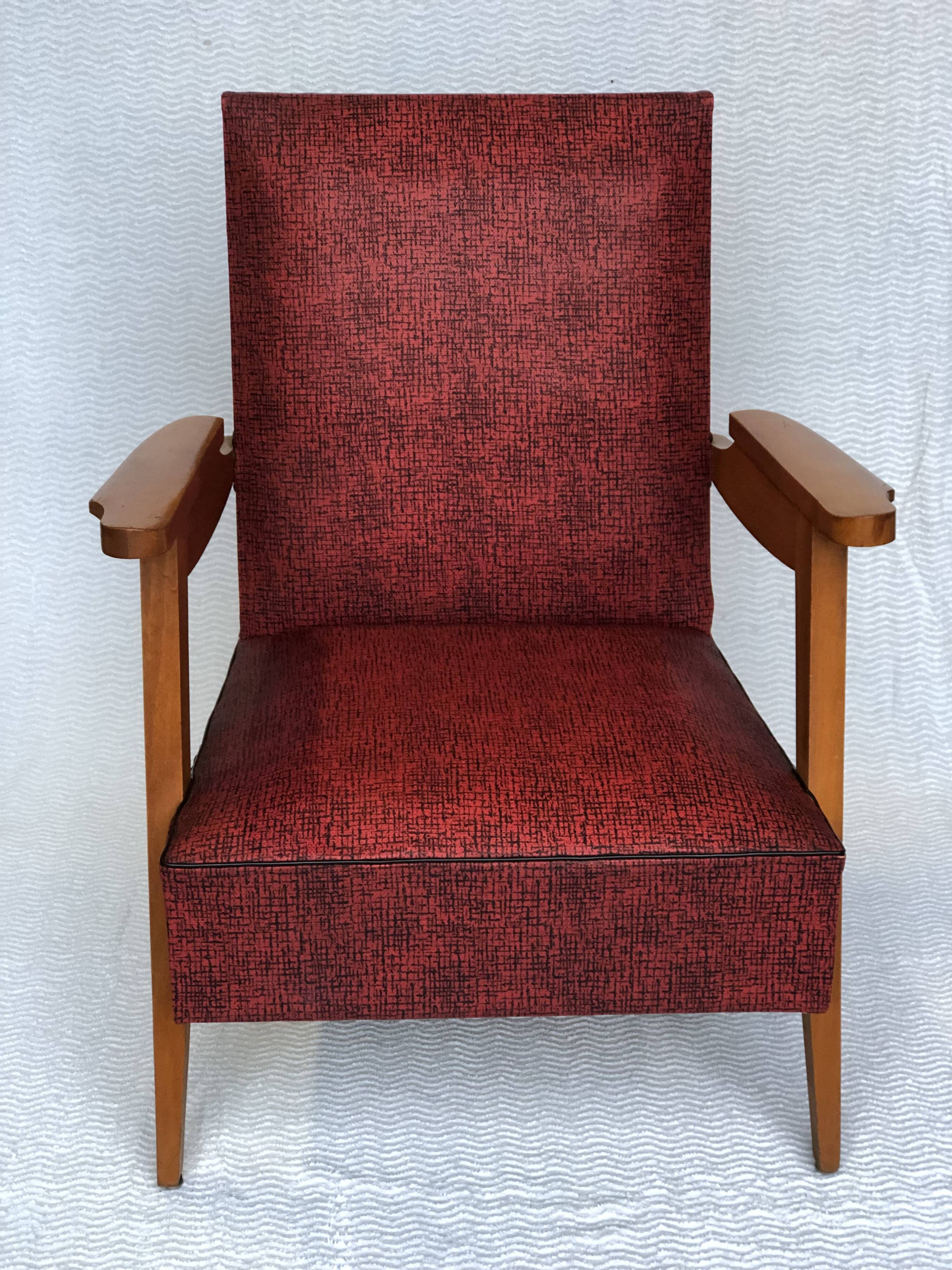 Vintage armchair 1950 red and black vinyl