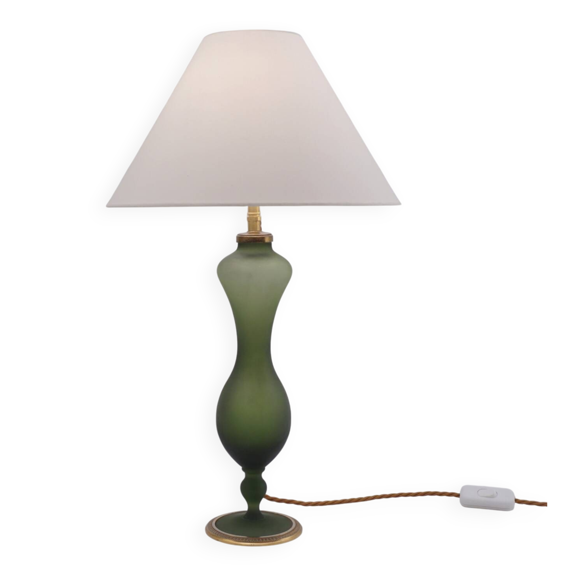 Antique table lamp in Art Nouveau glass by Baccarat and ormolu, 1890s, French.