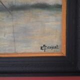 Old signed painting depicting fishermen