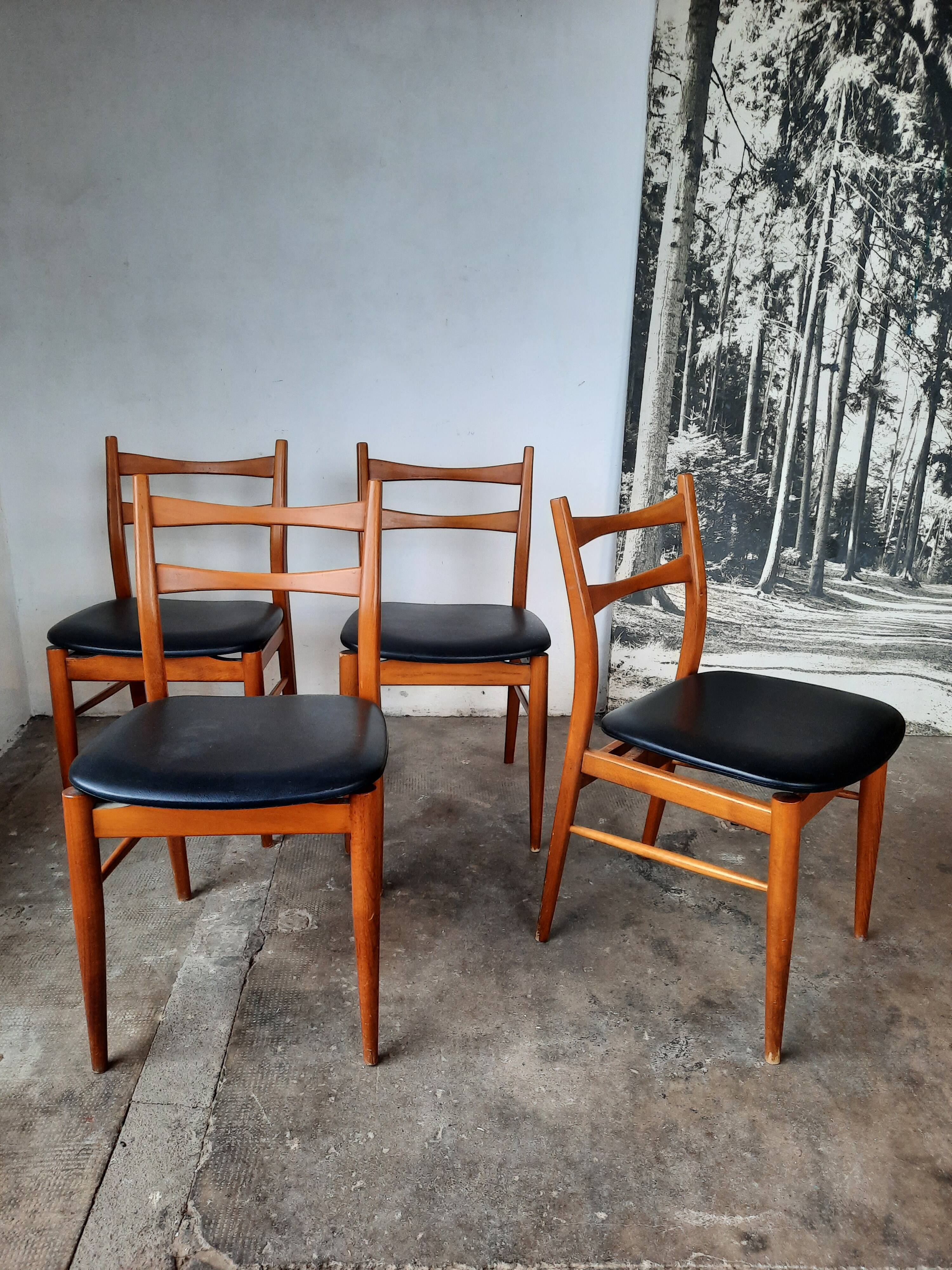 Set of 4 vintage Scandinavian chairs with Skaï seat