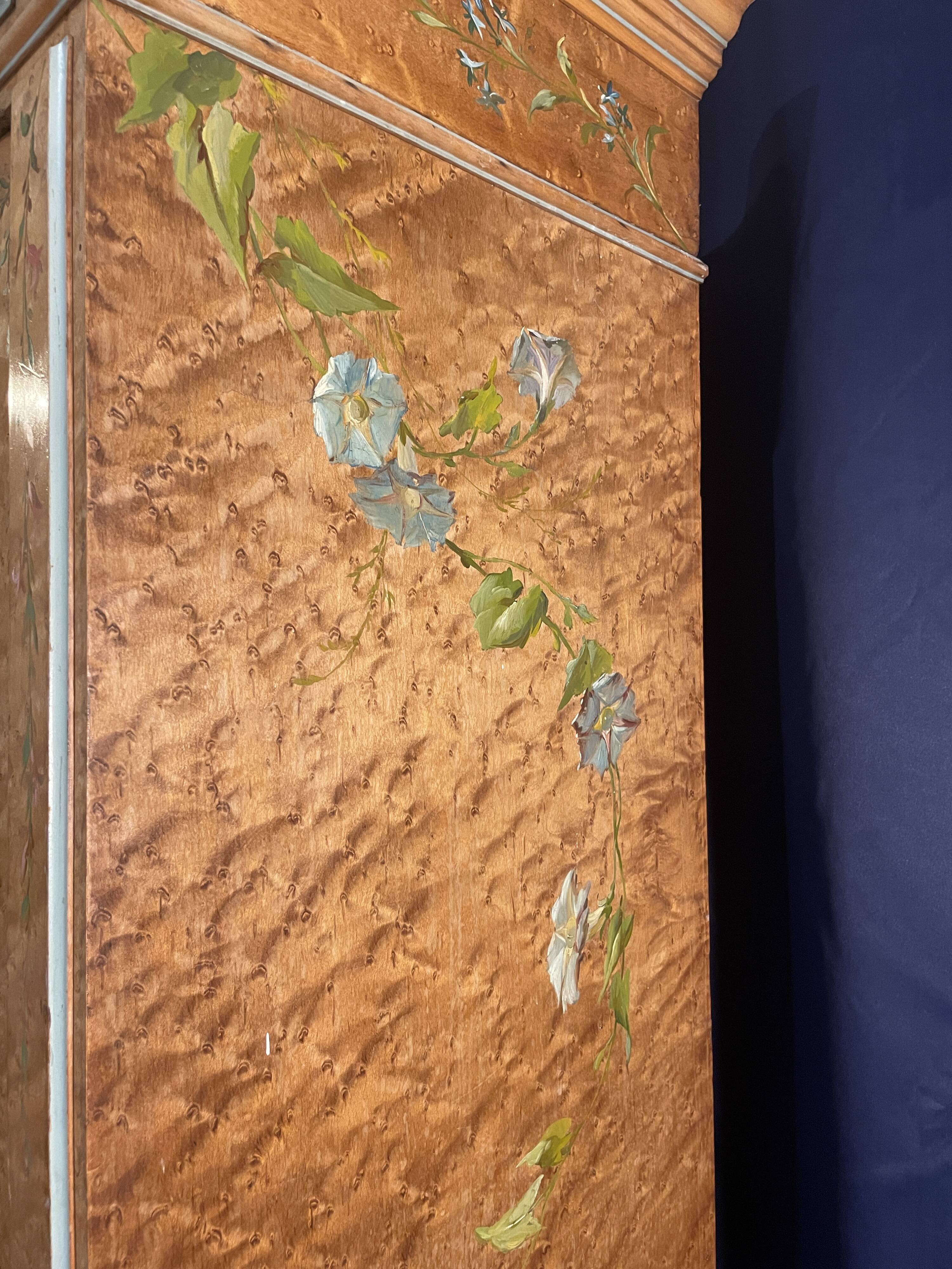Mirror wardrobe from the late 19th century – painted bird's-eye maple