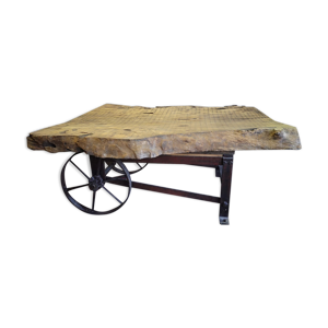 Table basse bois chêne et métal, style industriel