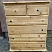 High Scandinavian chest of drawers stripped in solid pine from the 1980s.