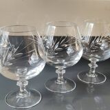 Set of 6 Cognac Glasses. Fleury/Arques Crystal Model. Wheat Ears Design