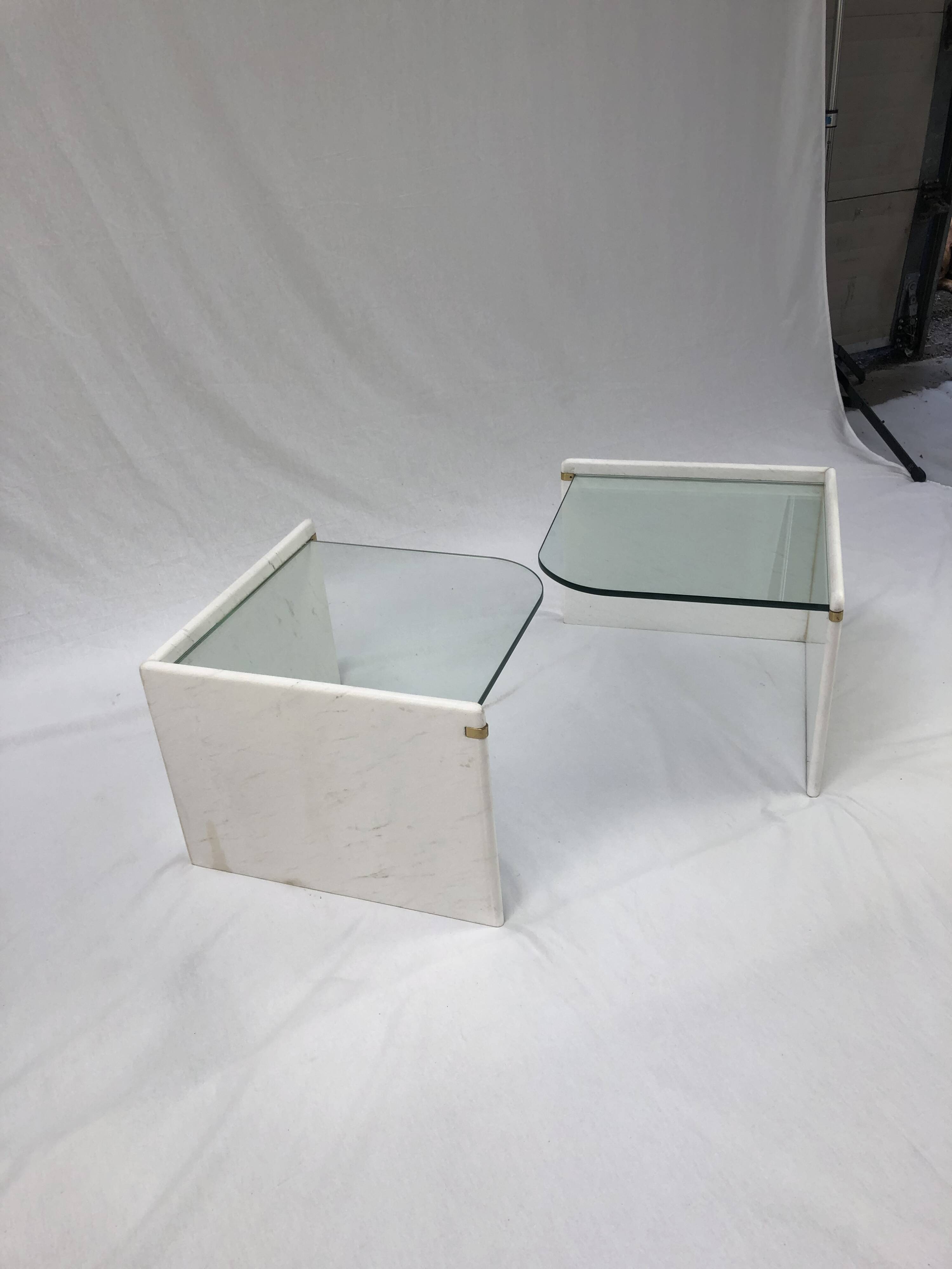 Italian sidetable Set, marble and glass