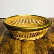 Large rattan and brass basket by Gabriella Crespi. Italy. 1970