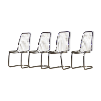 Lot of 4 chrome steel rod dining chairs by Gastone Rinaldi, Italy 1970s