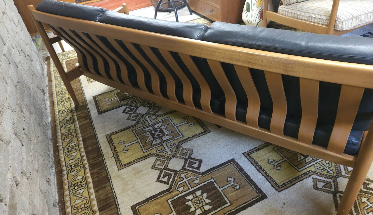 Scandinavian 3-seater black leather sofa from the 1970s