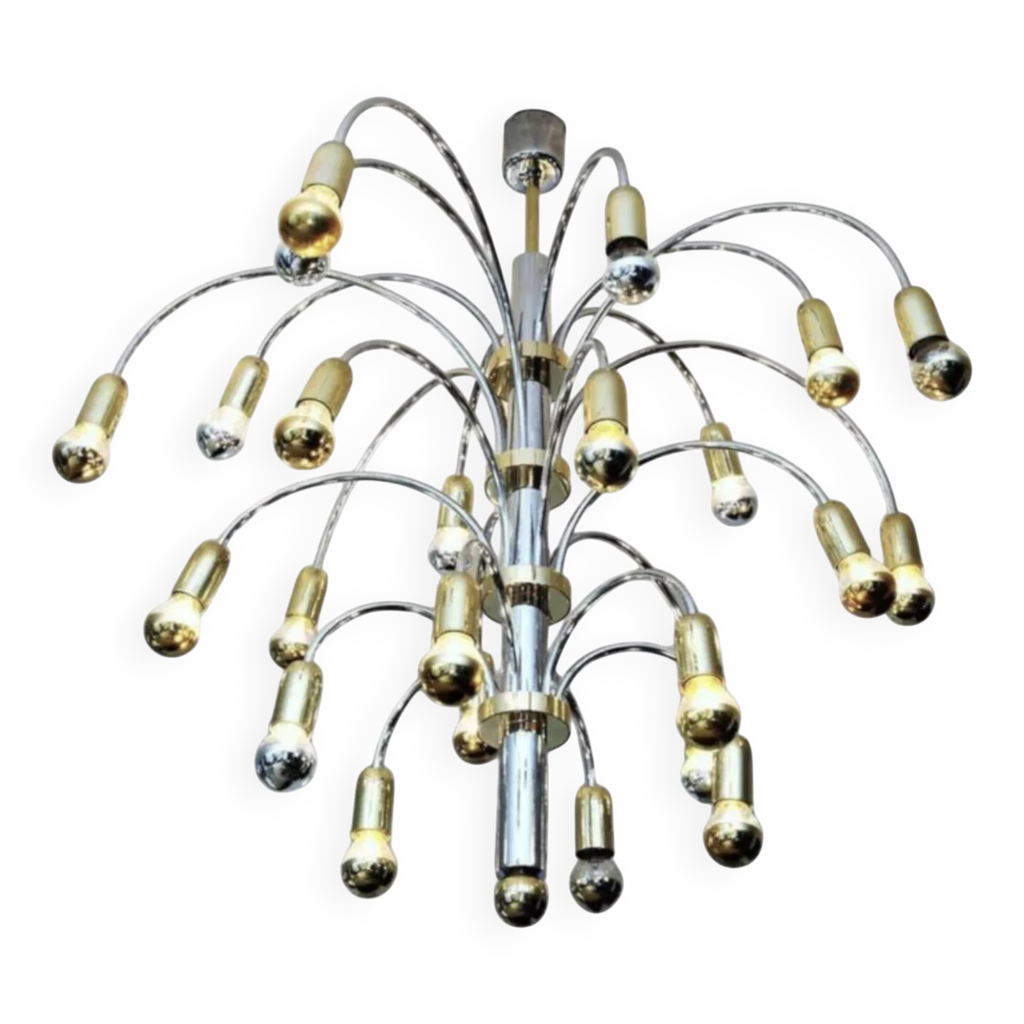 Suspension lumineuse en métal chromé moderniste des années 1960, design