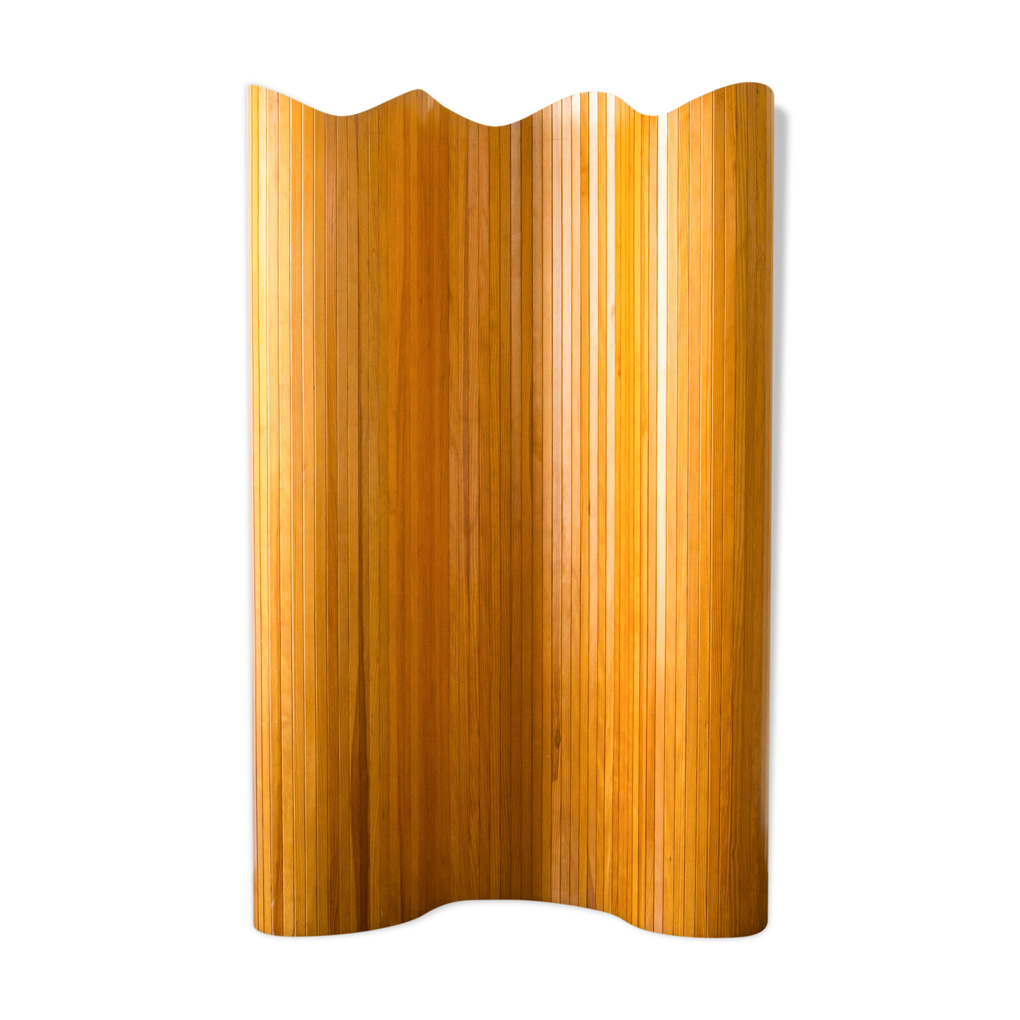 Screen in articulated slats in solid pitchpin wood - France - Circa 1980