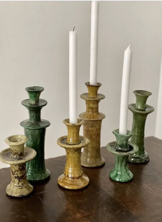 Tamegroute candlestick candlestick ocher yellow enamelled ceramic M H25cm