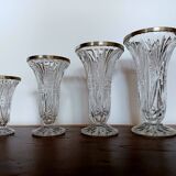 Suite de 4 vases anciens en cristal et col argenté - hollywood regency