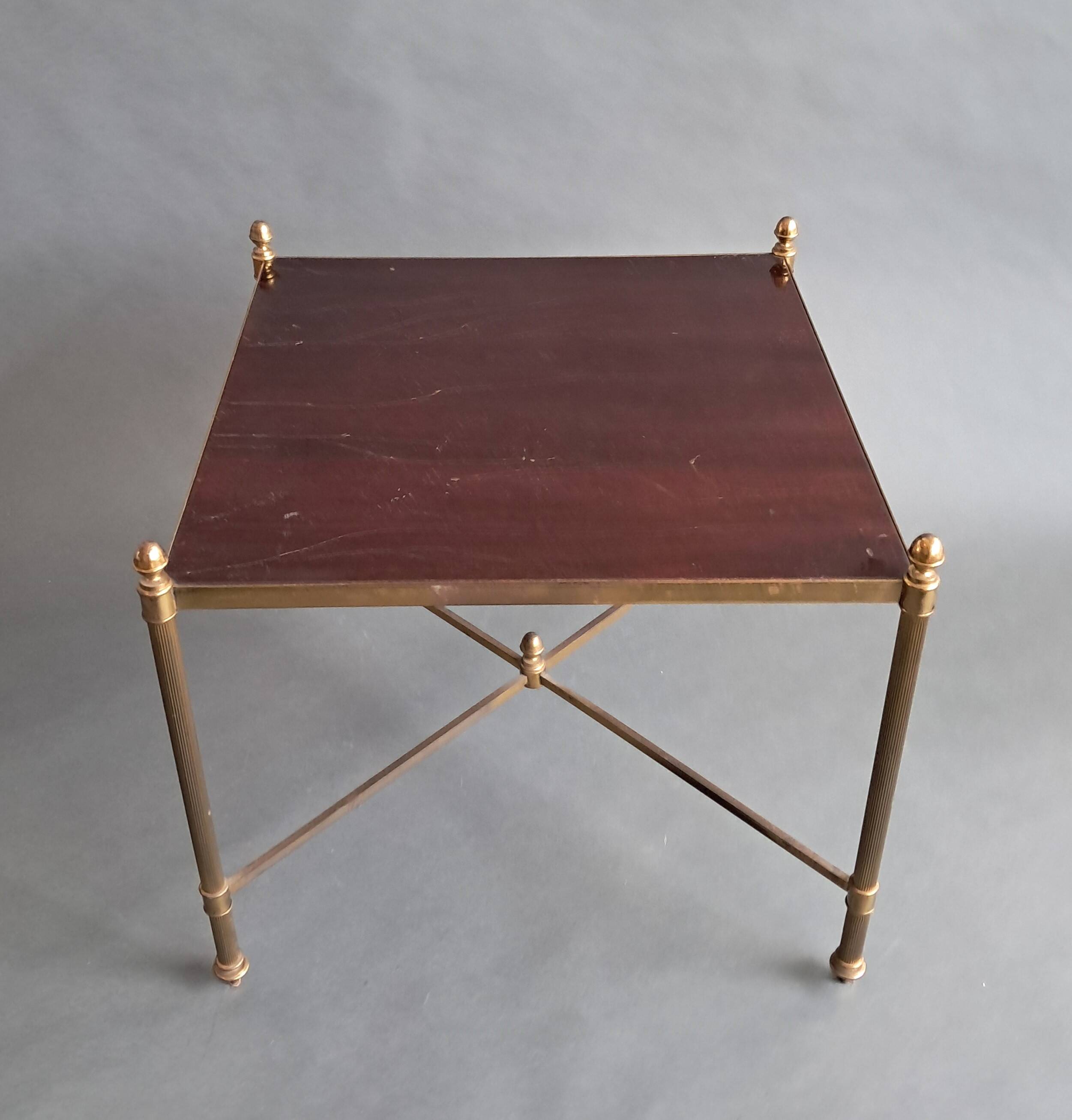Neoclassical side table in gilded brass and solid mahogany top 1950/1960.