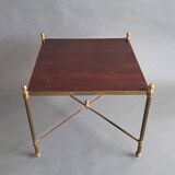 Neoclassical side table in gilded brass and solid mahogany top 1950/1960.