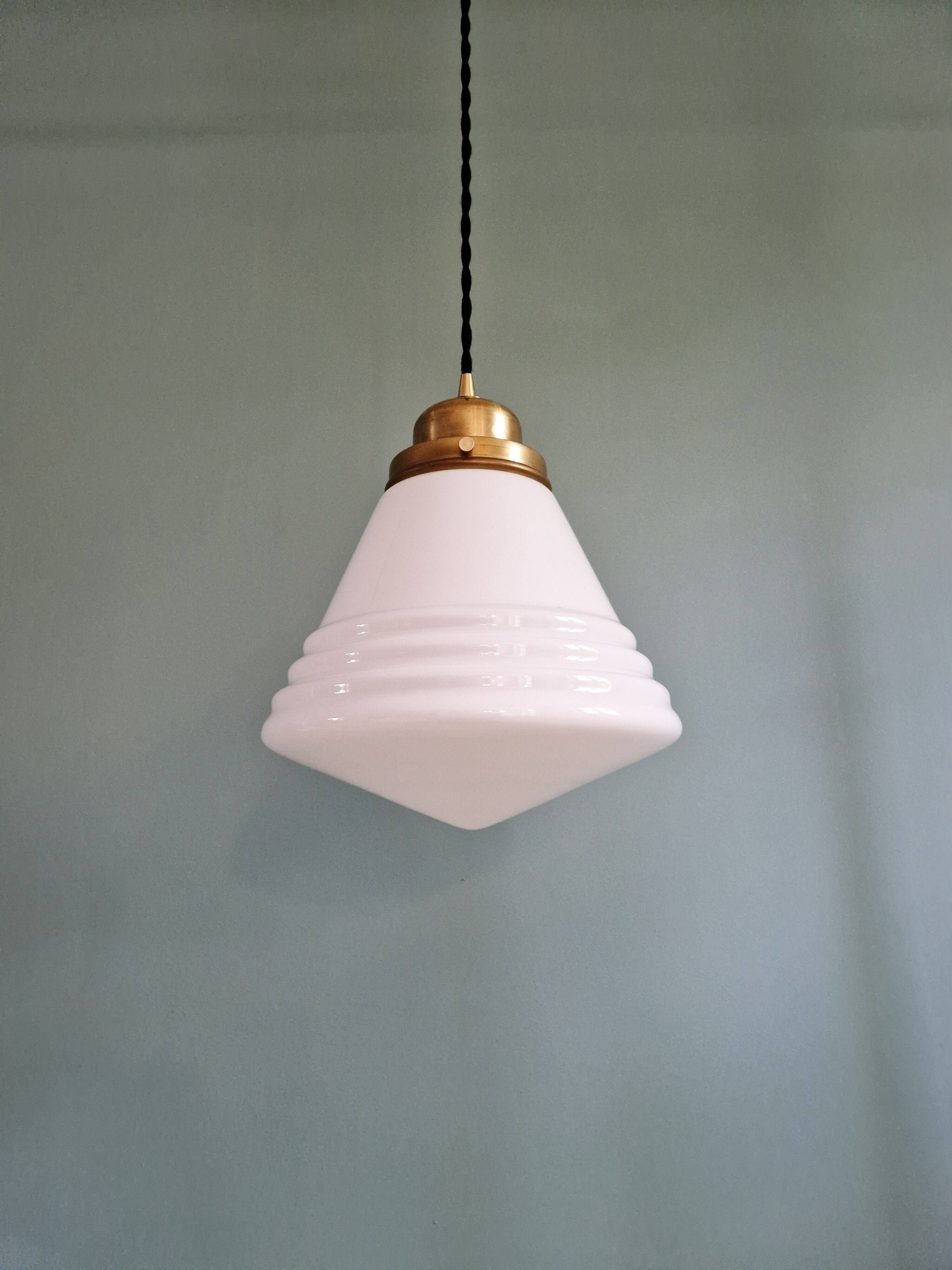 Art Deco Philips suspension in white opaline, 1930 (2 available)