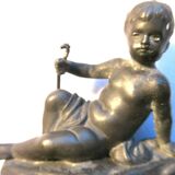 Double ink out 19th in tin signed J. GARNIER: The Cherub fisherman