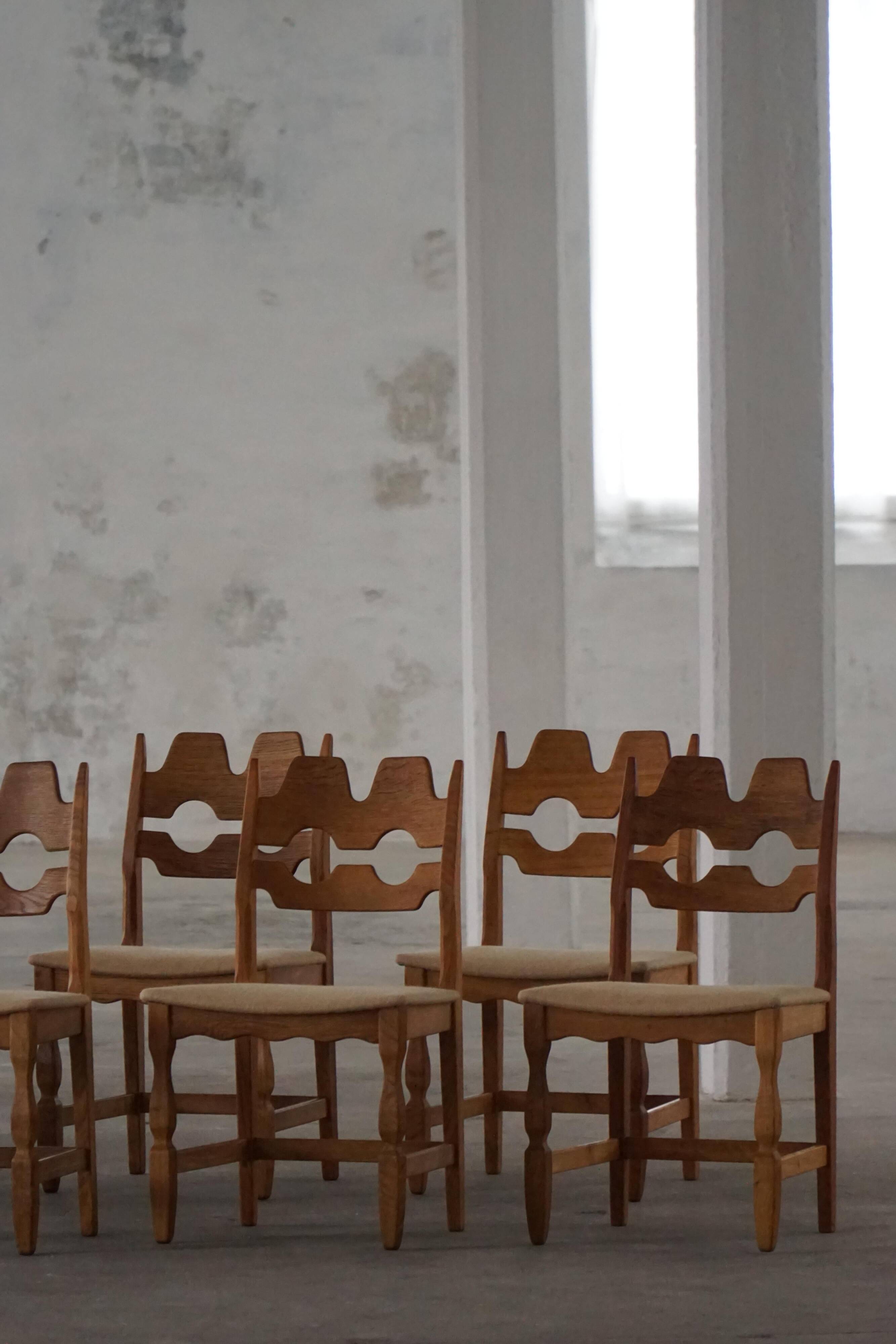 Set of 8 Razorblade chairs in oak and jute by Henning Kjærnulf, 1960s