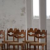 Set of 8 Razorblade chairs in oak and jute by Henning Kjærnulf, 1960s