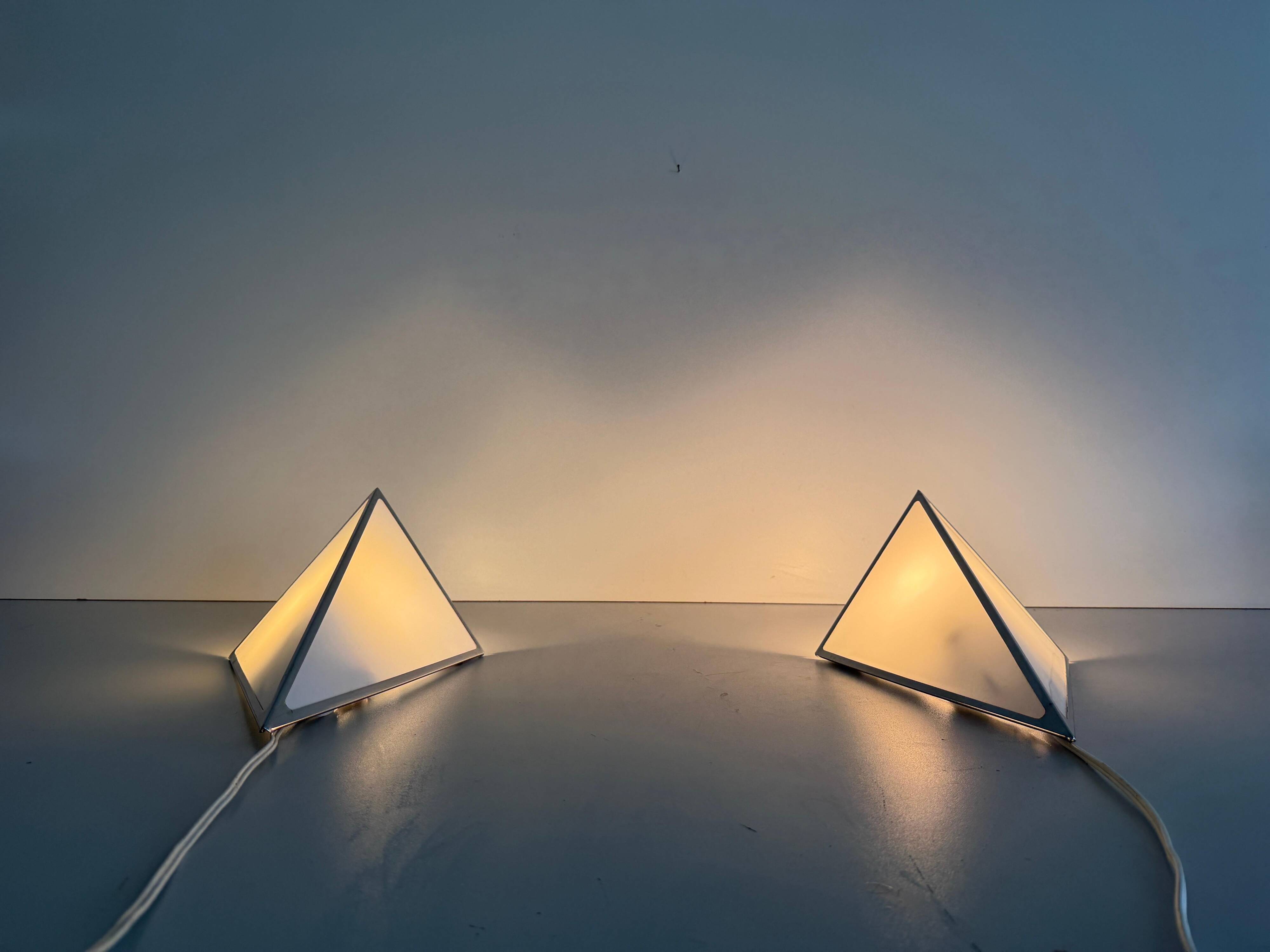 Pair of opal glass wall lights with an aluminium body, 1980s, Germany