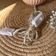Vintage table lamp in powder pink ceramic – floral lampshade made
