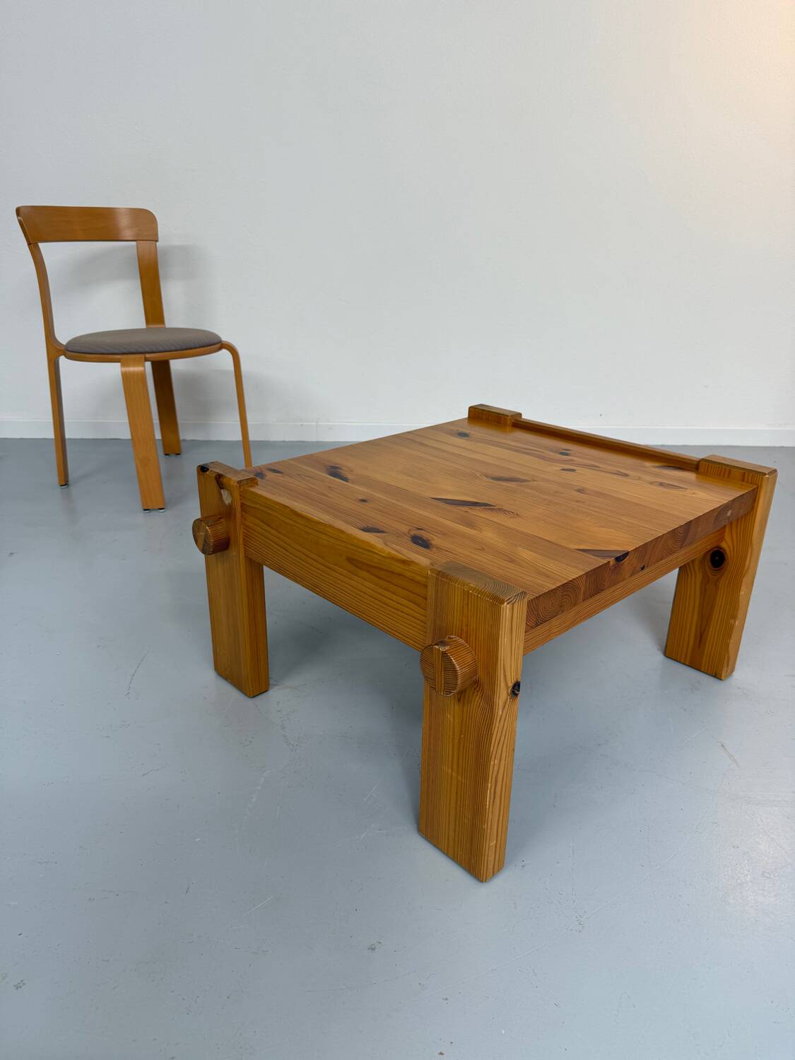 Vintage brutalist coffee table Swedish pine design Yngve Ekström Swedese