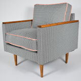 Fauteuil original du milieu du siècle, années 1970, restauré, pied de poule