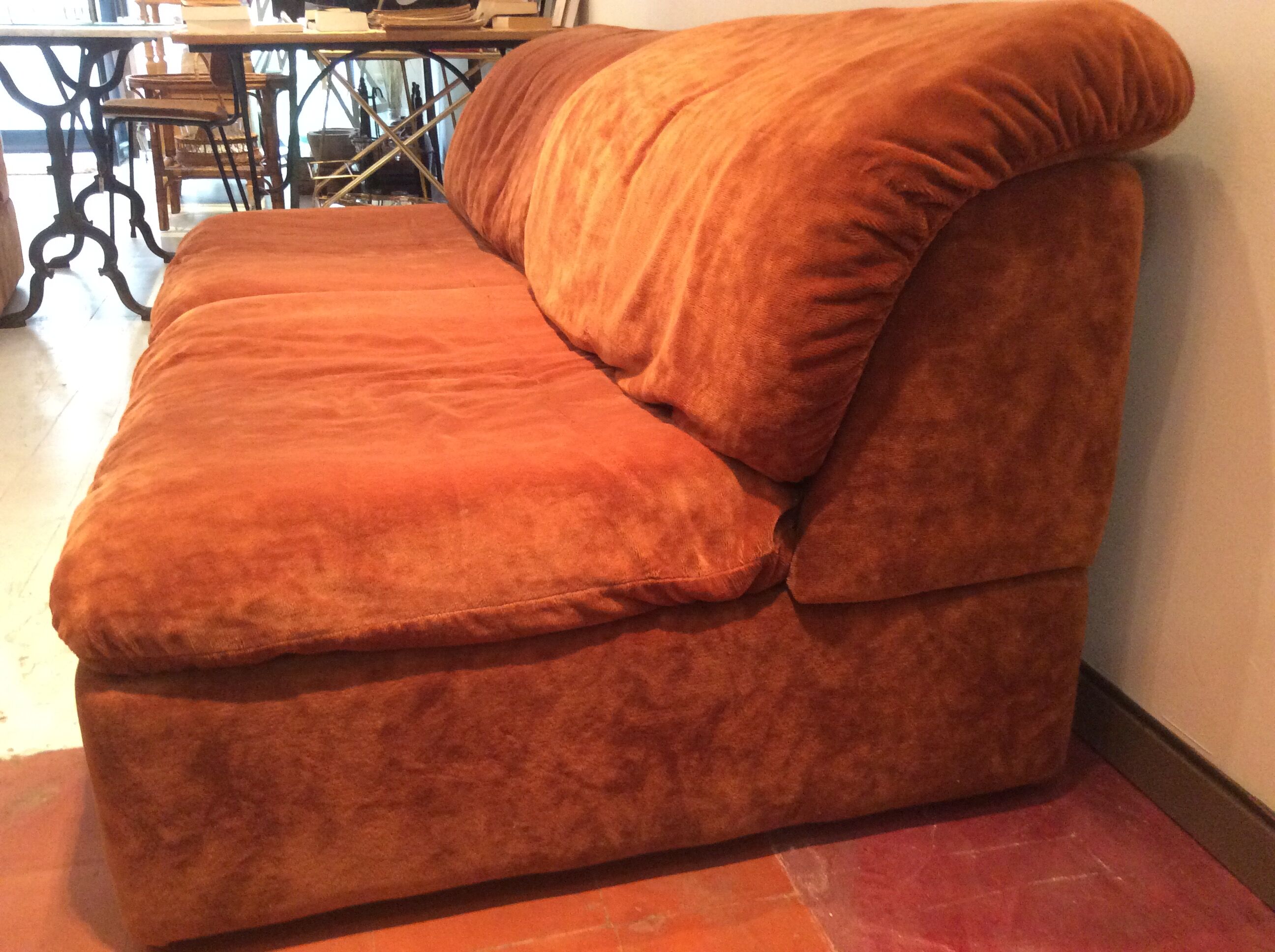 Vintage corner sofa modular velvet orange burned 70 years