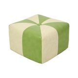 Pouf carré vintage skaï simili cuir vert crème 43cm