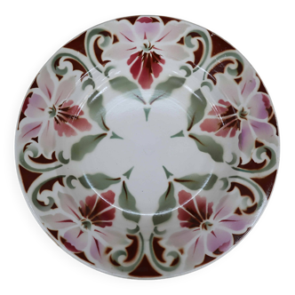Old hollow earthenware dish with floral decoration Saint Amand