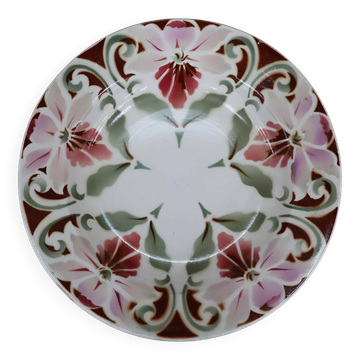 Old hollow earthenware dish with floral decoration Saint Amand