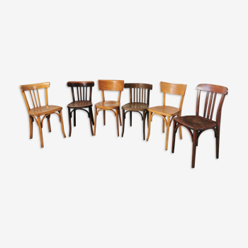 Baumann Stella and Luterma series of 6 mismatched bistro chairs
