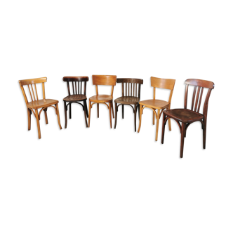 Baumann Stella and Luterma series of 6 mismatched bistro chairs