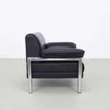 Fauteuil de salon postmoderne en cuir et chrome, années 1980
