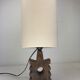 Brutalist wooden table lamp with teddy boucle shade. Dutch, 1970s