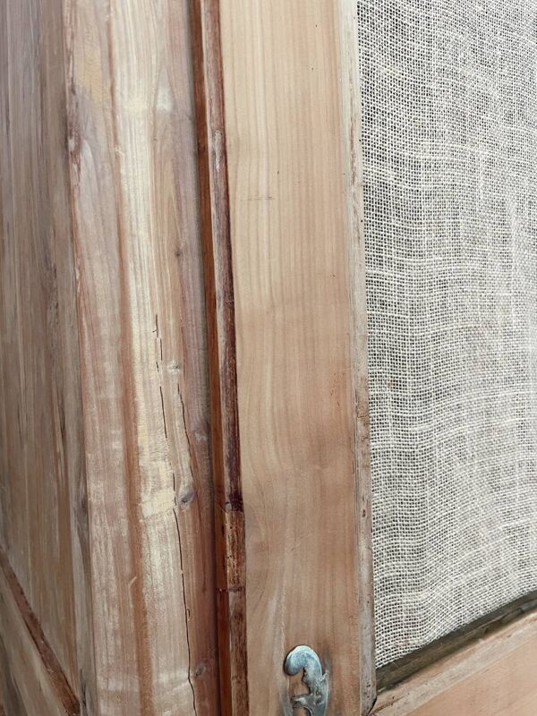 Grande armoire ancienne bois et toile de jute
