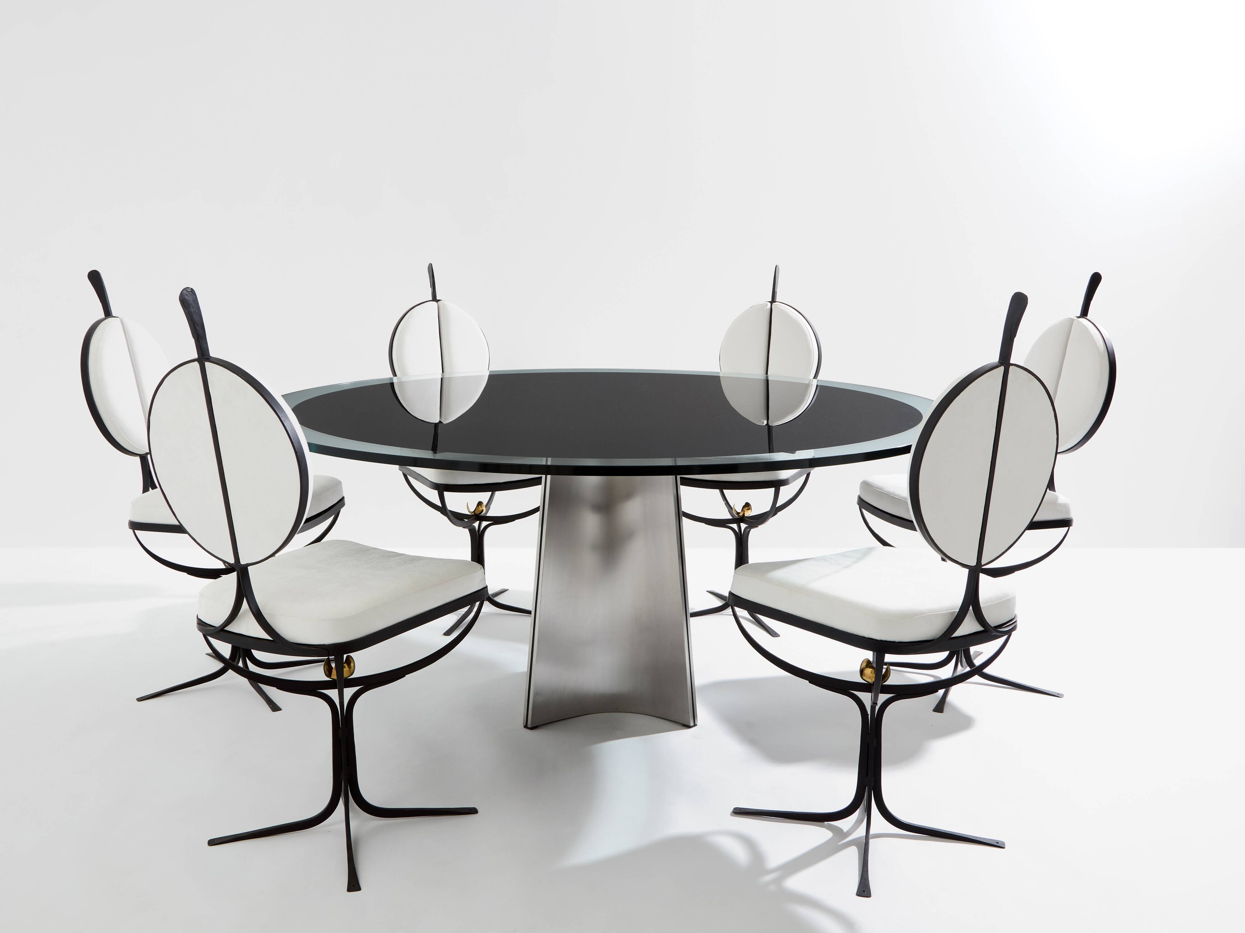 Table by Luigi Saccardo for Maison Jansen brushed steel black glass 1970