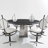 Table de Luigi Saccardo pour Maison Jansen acier brossé verre noir 1970