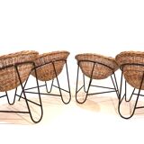Set of 4 rattan pod chairs 60s