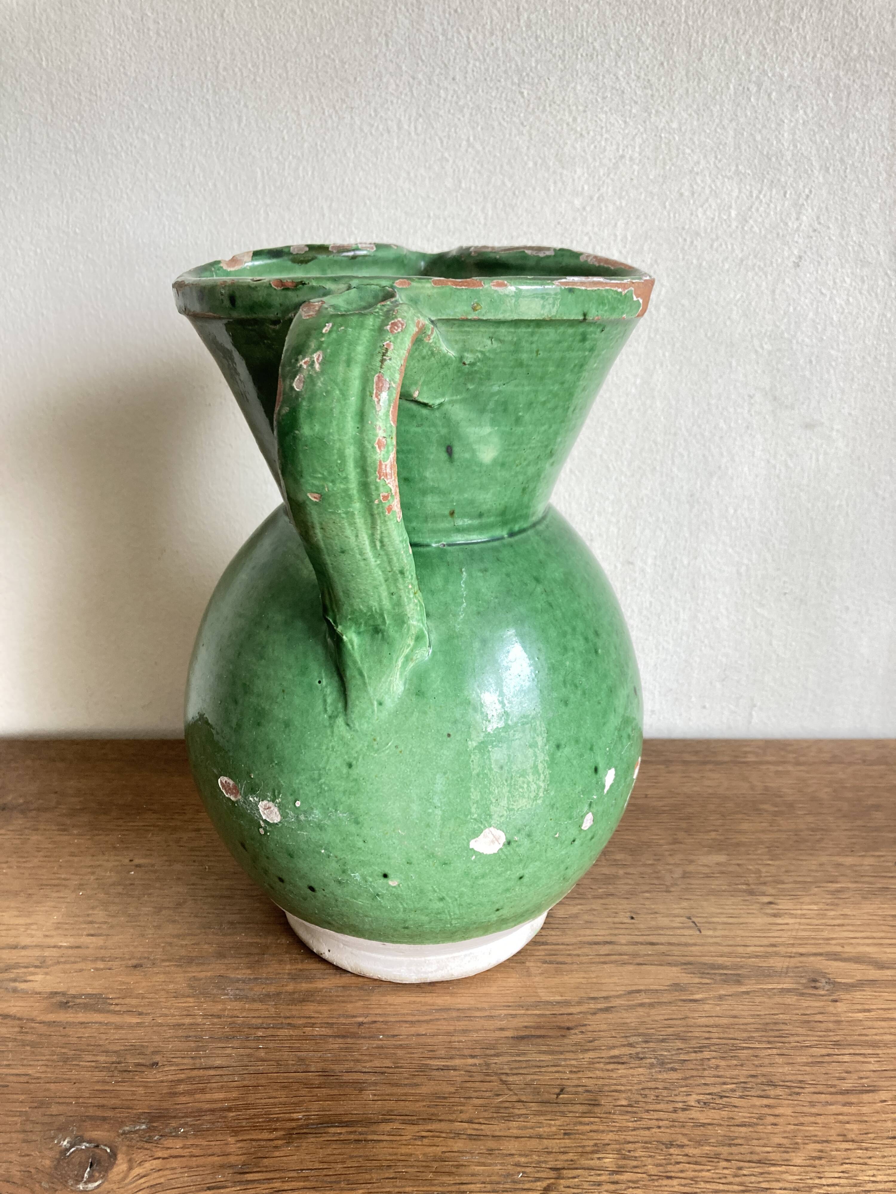 Vase pitcher Sicily Italy in glazed earthenware folk art 1950