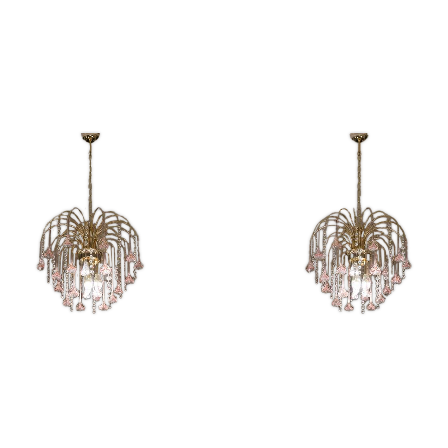 Ensemble de 2 lustres Meryl Streep, fleurs en Murano rose et gouttes de cristal, 19