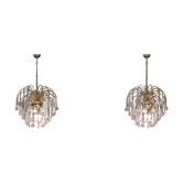 Ensemble de 2 lustres Meryl Streep, fleurs en Murano rose et gouttes de cristal, 19