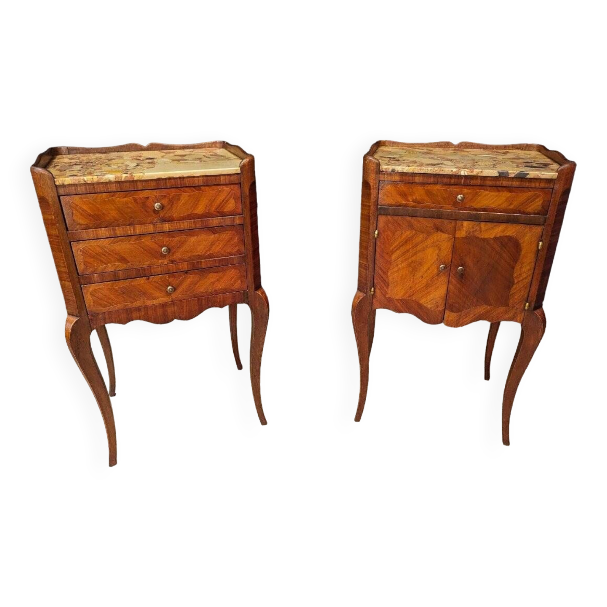 Pair of Louis XV Style Bedside Tables in Rosewood Marquetry