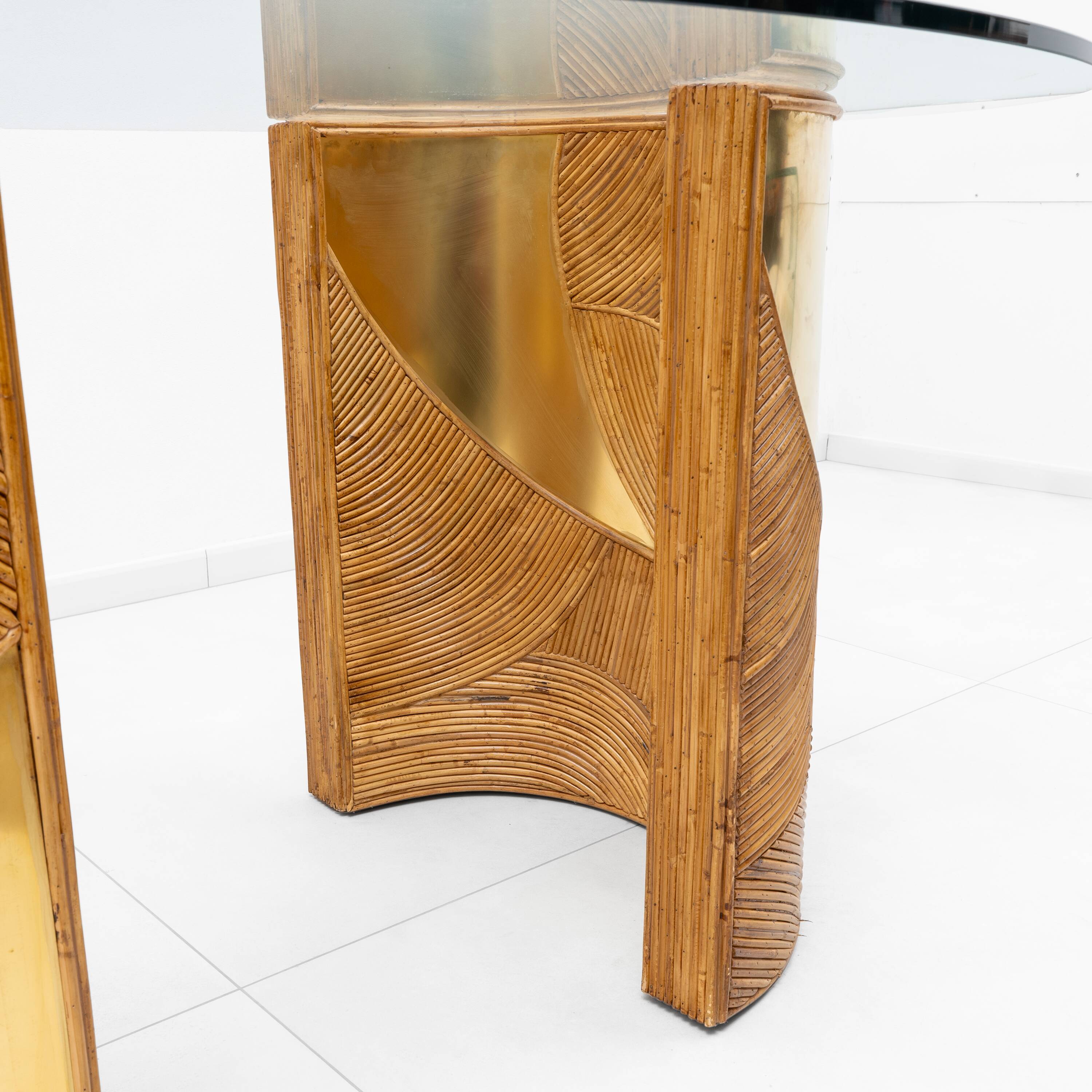 Mid-Century Modern Italian Rattan and Brass Dining Table by Vivai del Sud