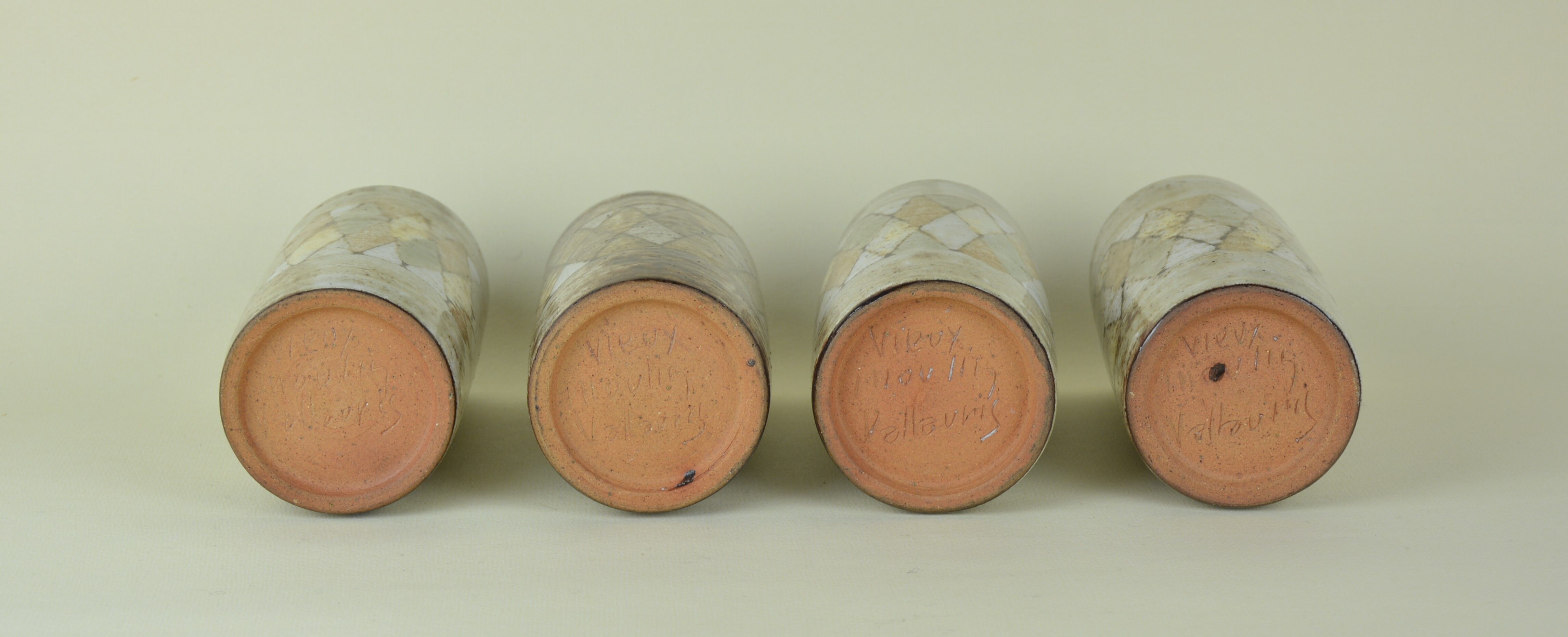 Pitcher and glasses with harlequin decoration, Atelier du Vieux Moulin