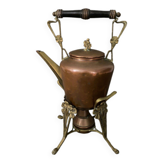 Samovar teapot in copper and brass 1900 art nouveau decor nouille