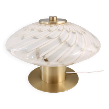 Lampe de table en verre de Murano blanc et laiton, Italie, années 1980